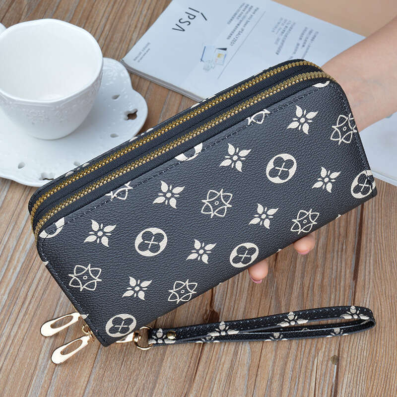 New Women's Long Zipper Clutch Fashion Printed Large Capacity Double Layer Wallet Pochette Bag