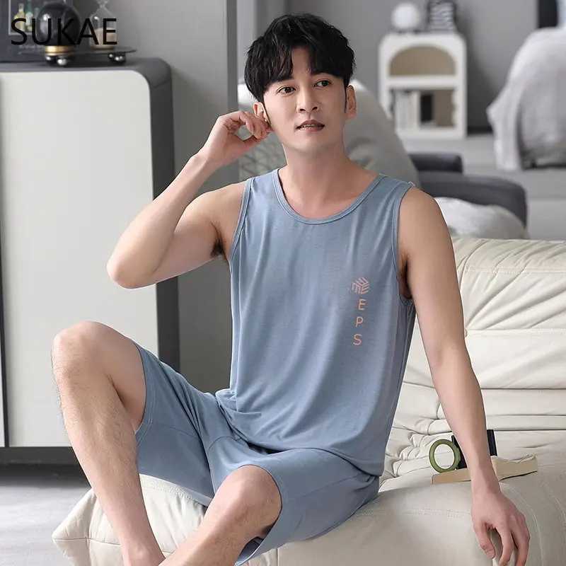 5XL Plus Size Mens Summer Cool Modal Shorts Leisure Loungewear Loose Sleepwear Elegant Solid Pajamas Mens Vest Pajama Set W250717