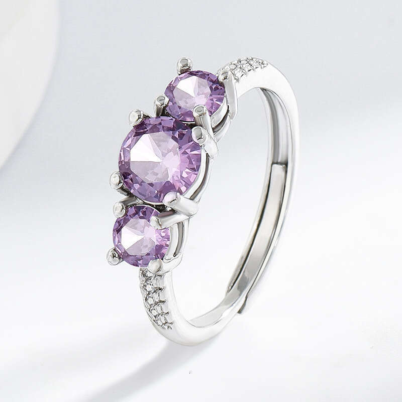 Purple Zircon Women's with Diamond Moissanite Ins Style Personality Open Adjustable Index Finger Ring 7c4
