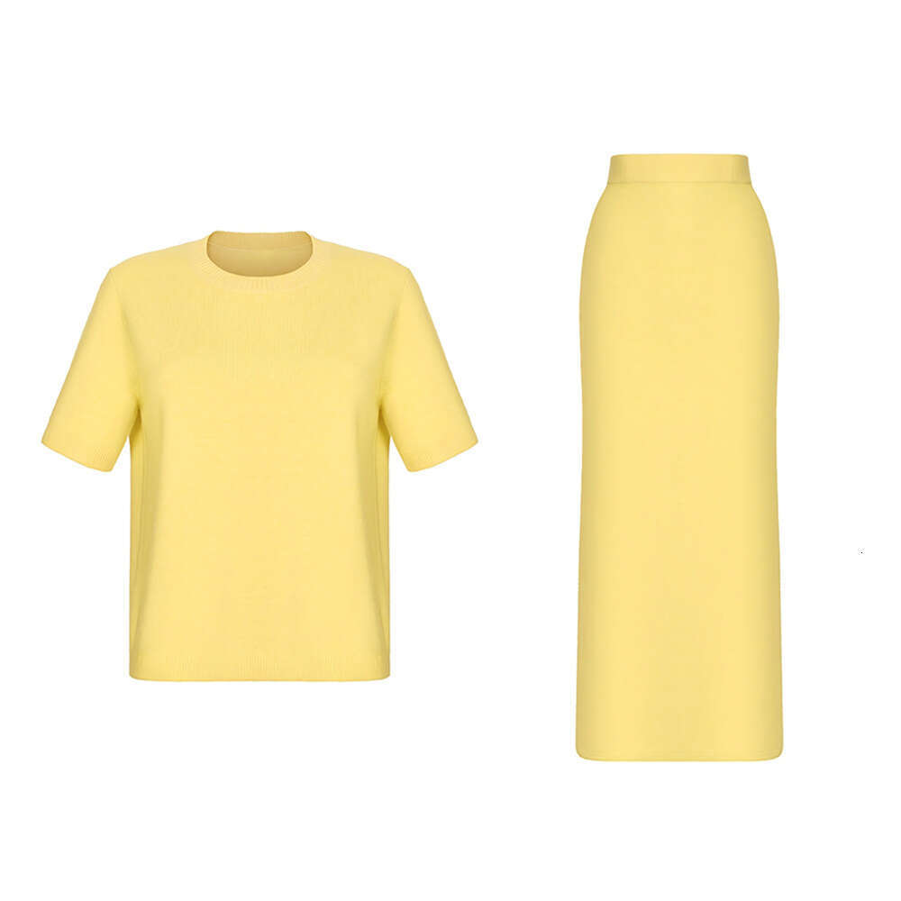 Autumn Commuting Simple Knitted Short Sleeve Skirt Set B5