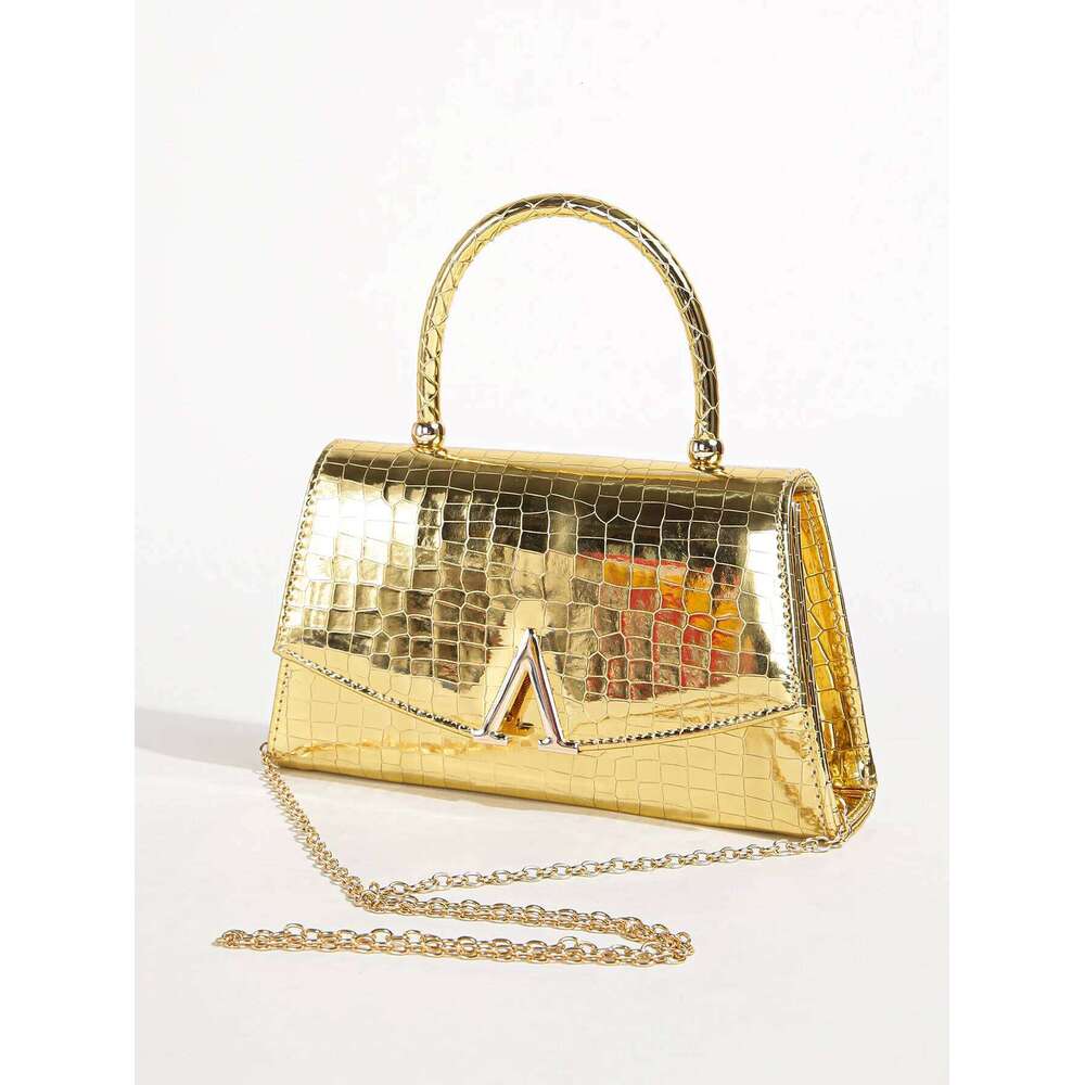 Women's Solid Color Mini Satchel Bag, Elegant Dinner Chain Bag For Women,Elegant,Exquisite Patent Square Evening