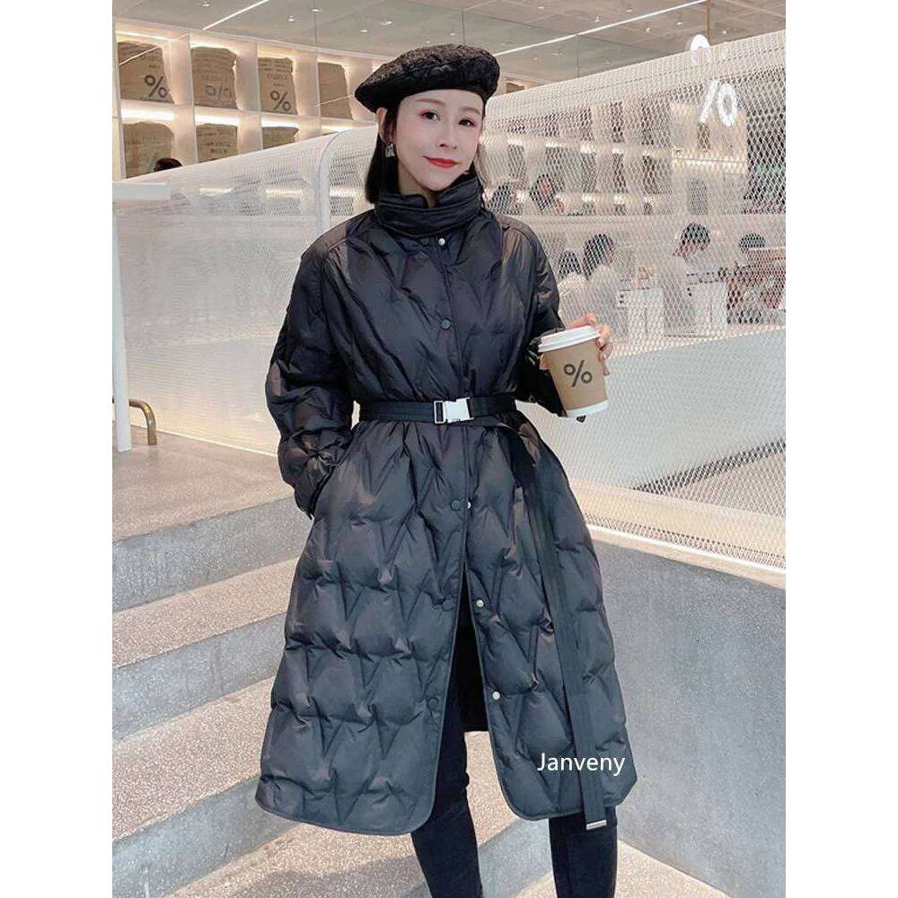 Janveny Ultra Light Women's Long Puffer Jacket Female Feather Parkas Lightweight Slim 90% Duck Down Coat With Belt Waterproof MDNG