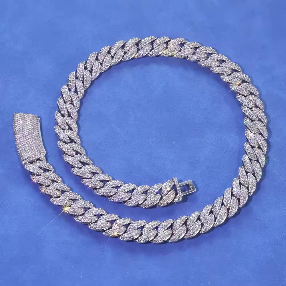 Customizable 20mm Big Chain Necklace 8Rows 925 Sliver White Gold Plated VVS Moissanite Miami Cuban Link Hip-hop Style