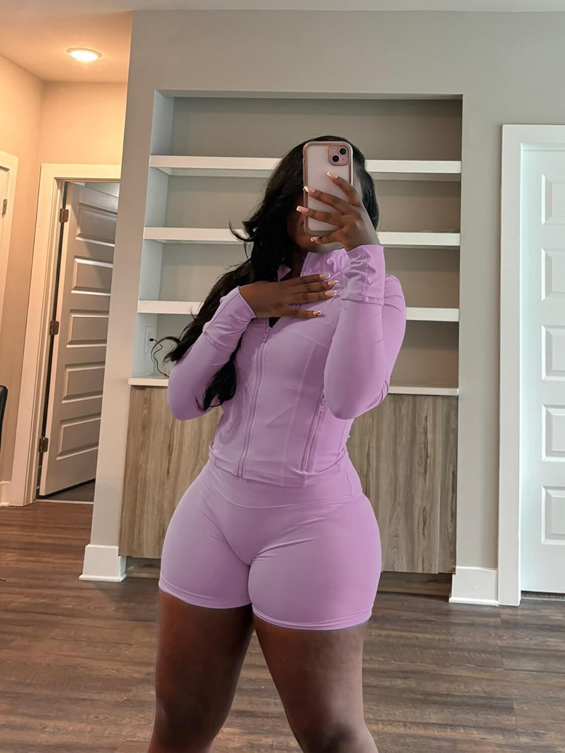 Women 2 Piece Outfits Sweatsuit Sets Long Sleeve Full Zip Workout Jacket Bodycon Shorts Set Tracksuit Loungewear