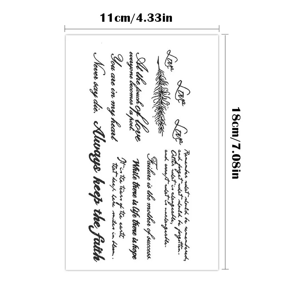 Juice Ink Lasting English Word Waterproof Temporary Tattoo Sticker Black Letter Feather Fonts Body Art Men Women Arm 250714