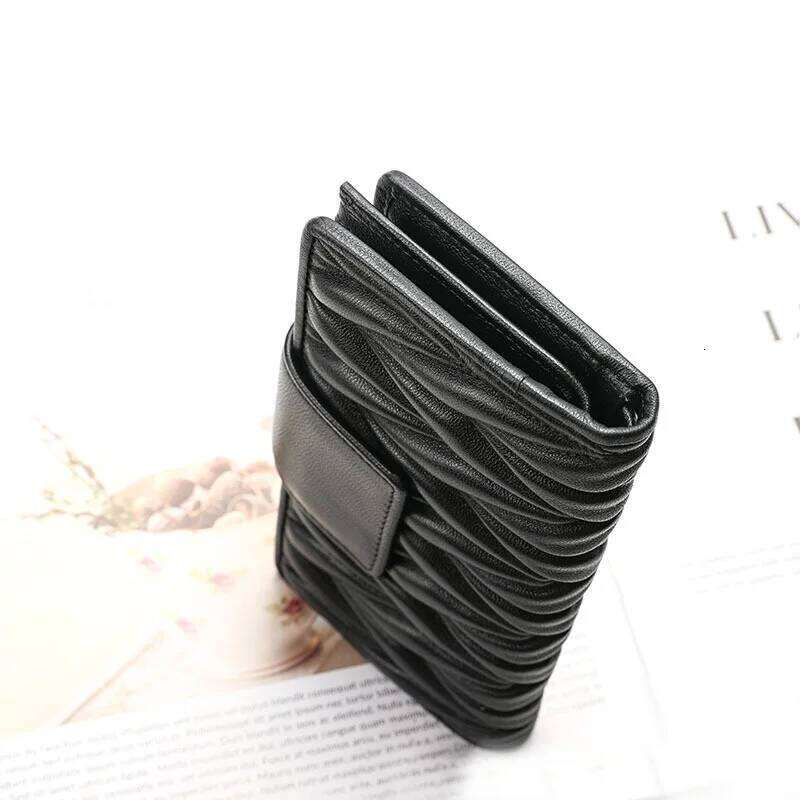 Wrinkled 100% Sheepskin Genuine Leather Women Long Large Capacity Leather Handbag New Zipper Multifunctional Zero Wallet