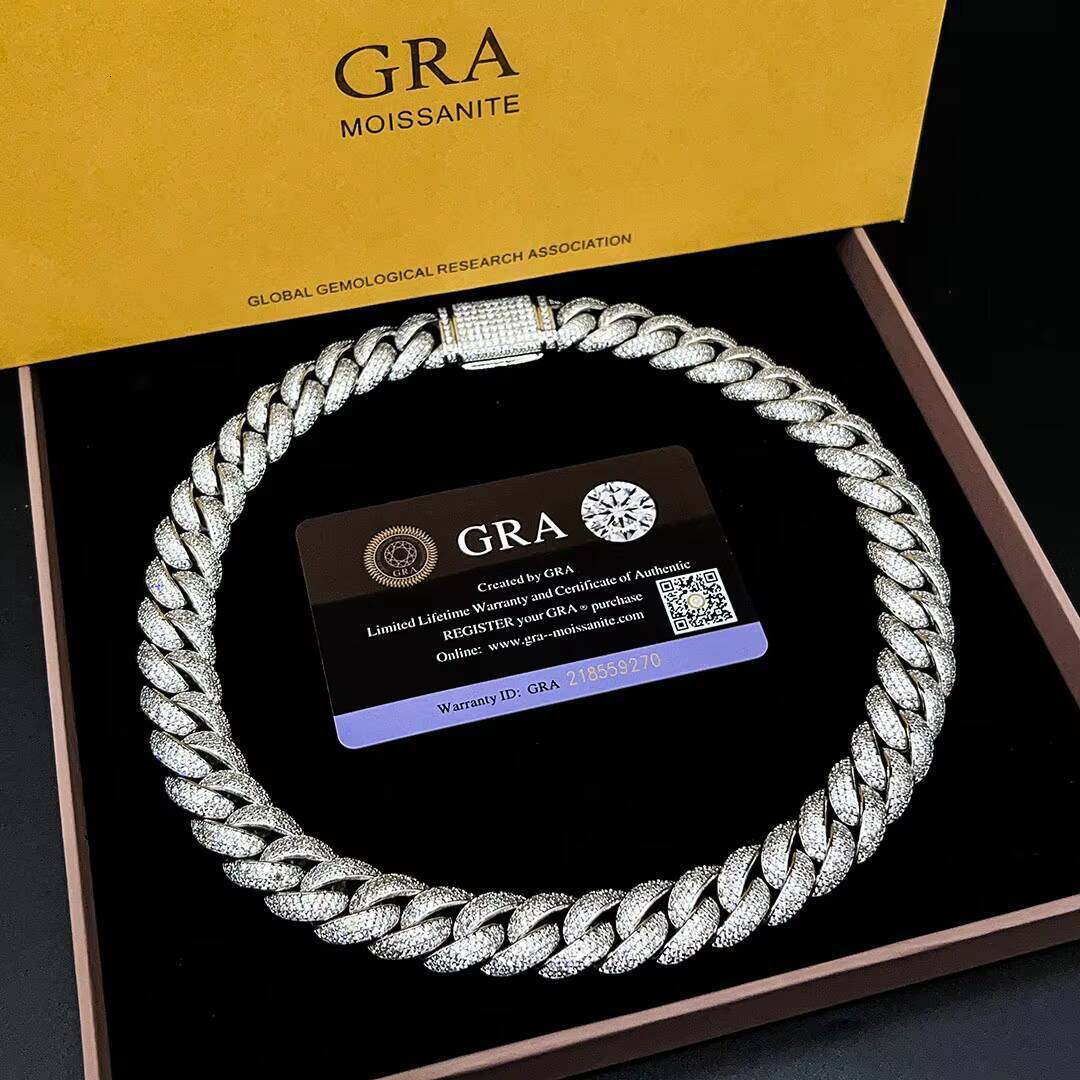 Hip Hop Gold Plated Cuban Chain Link Wide Moissanite Diamond Bling Iced Out Heavy Cuban Bracelet Necklace