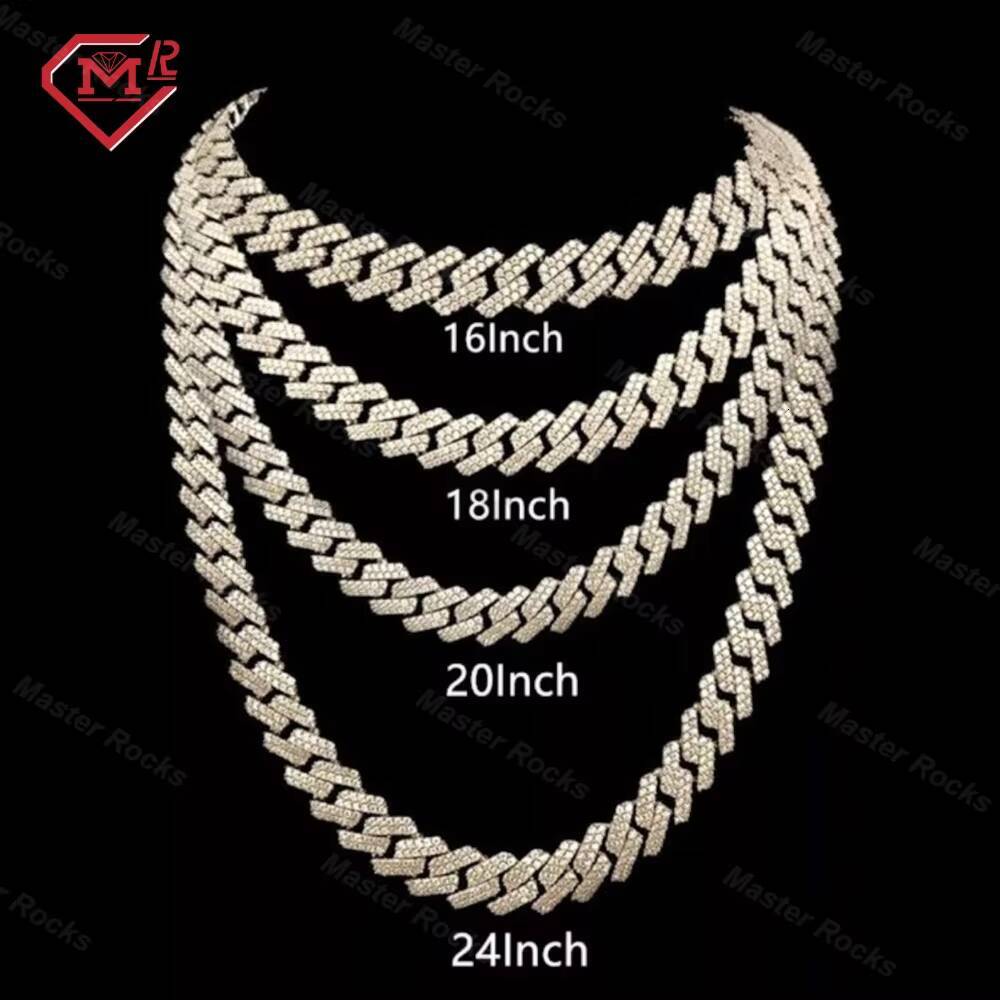 Hiphop 20MM Cuban Link Chain Gold Plated Men Necklace 925 Sterling Silver Iced Out Moissanite Cuban Chain