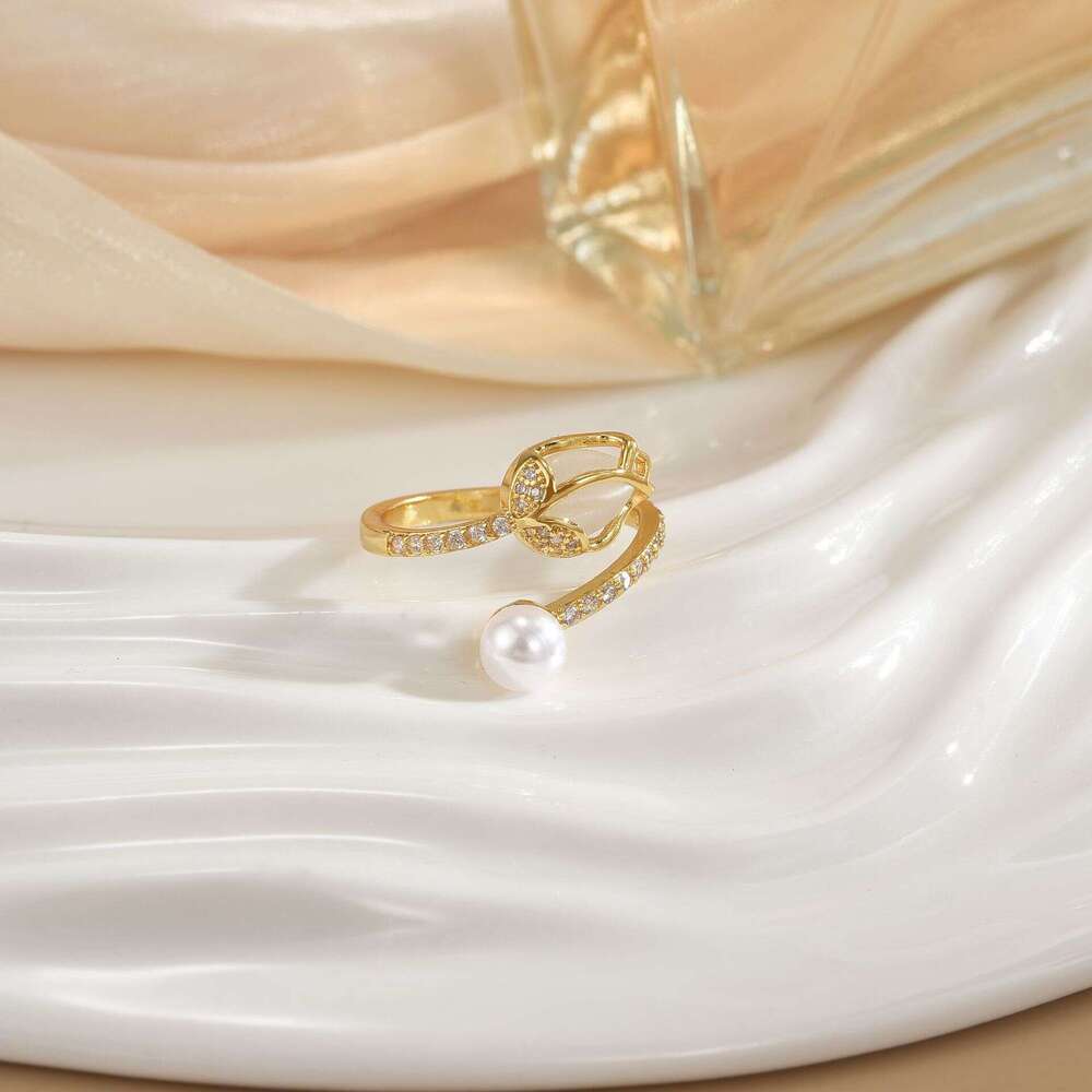 Korean Style Cat's Eye Stone Tulip Flower Ring For Women, Copper Plated With Real Gold, Fashionable, Simple, High-End Jewelry 0D6