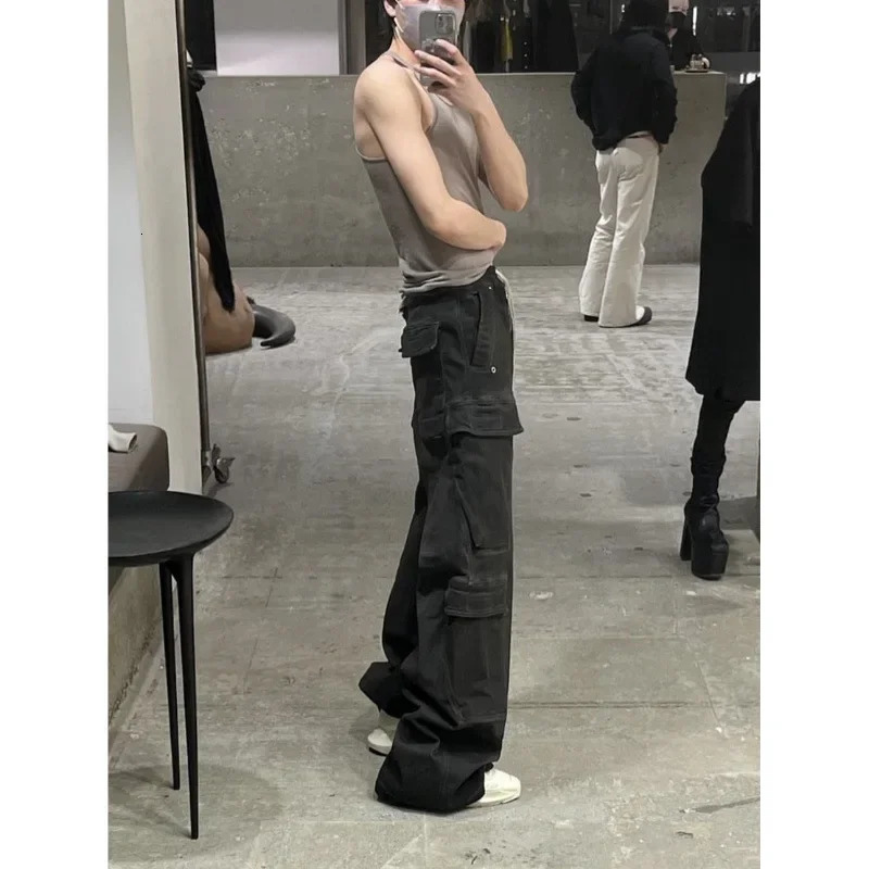 Smoky Grey Men Womens Cargo Pants Wide Leg Washing Jeans RO Style 23ss Fashionable Casual From China 250704