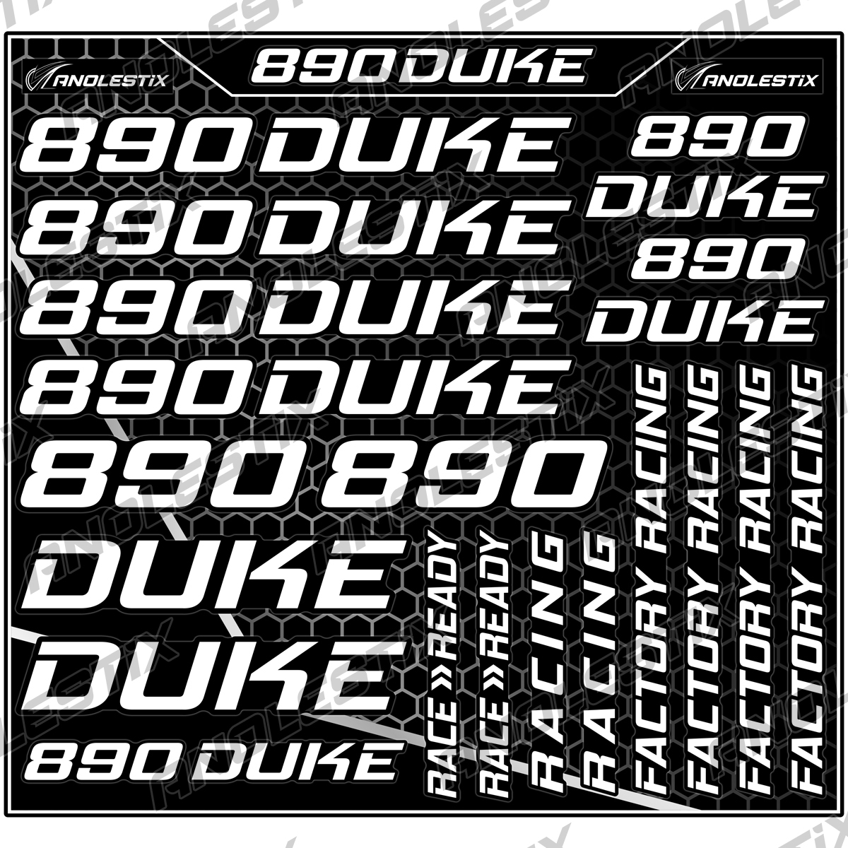 AnoleStix Vinyl Motocross Motorcycle Stickers Logo Set Emblem Tank Helmet Decals For KTM Duke 890