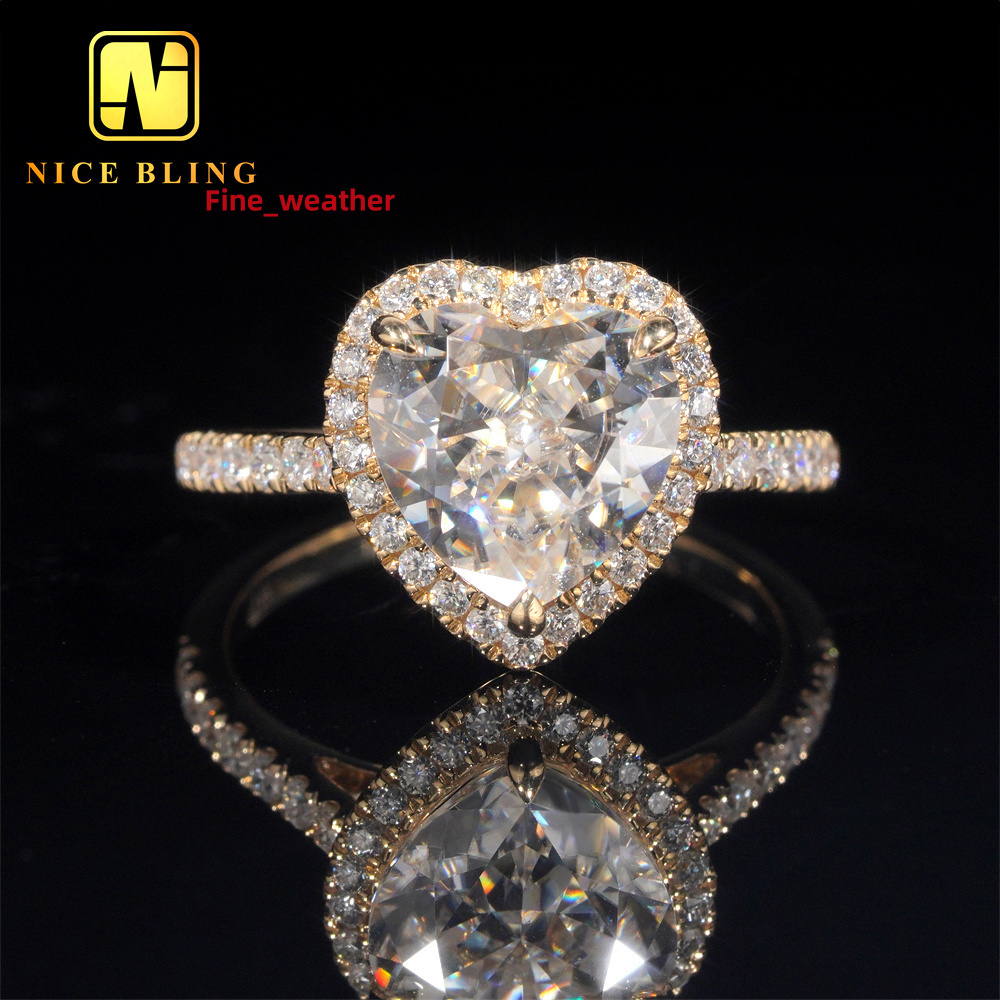 Custom Pass Diamond Tester Wedding Ring Moissanite 14K Gold Heart Cut Ring Moissanite Engagement Ring for Women Men
