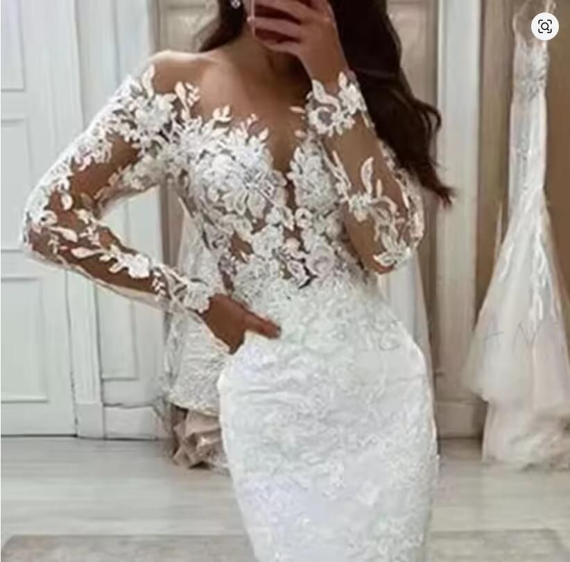 Mermaid Wedding Dresses Bridal Gowns Plus Size Elegant Bridal Showers Long Sleeve Lace Applique Dubai Arabic 2025