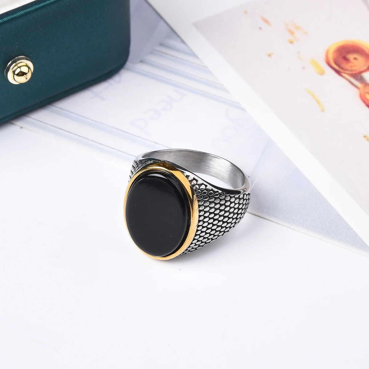 Mens/Women 316LStainless Steel Onyx Texture Gilded Rings Classic Fashion Trend Jewelry High Quality Products 250716