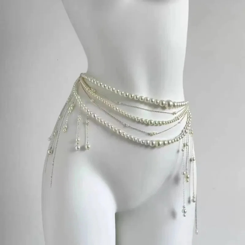 Y2K Belt Multilayer Pearl Waist Chain for Womens Fashion Retro Character Playing clothes Accessories Party Belts 250715