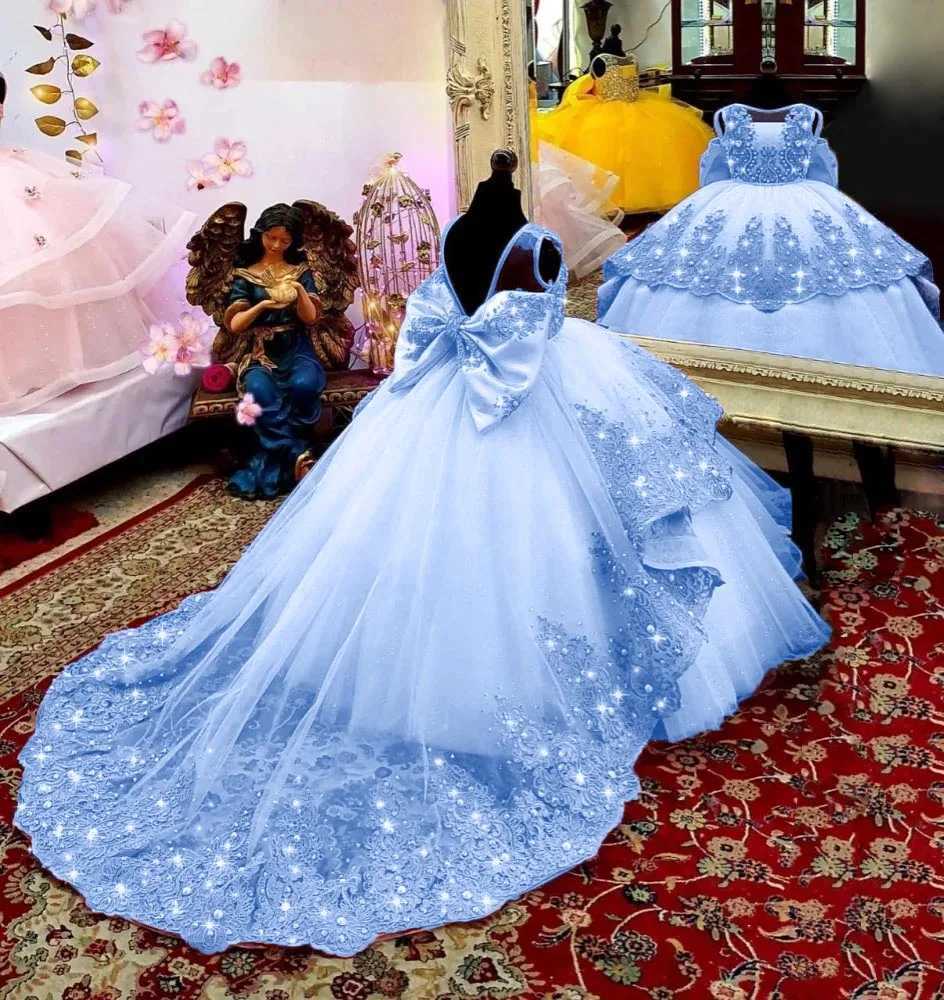Green Applique Flower Girl Dress For Wedding Tulle Sleeveless Floor Length Puffy Kids Birthday First Communion Princess Gowns Z250716