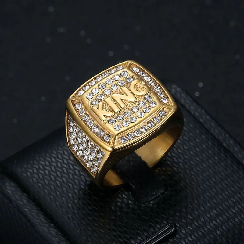 5 pcs Hiphop Jewelry PVD Gold Plated Stainless Steel Zircon Letter Crown King Ring Steel Mens Ring 250716