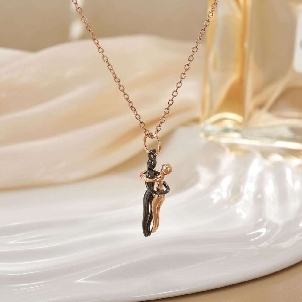 New Two-Tone Pendant Little People Hug Couple Necklace Female Clavicle Chain 74F