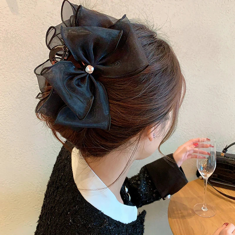 Fashion Tulle Big Bow Hair Claw Clips for Women Elegant Bowknot Hairpin Ponytail Clip Sweet Headdress Hair Accessories 250716
