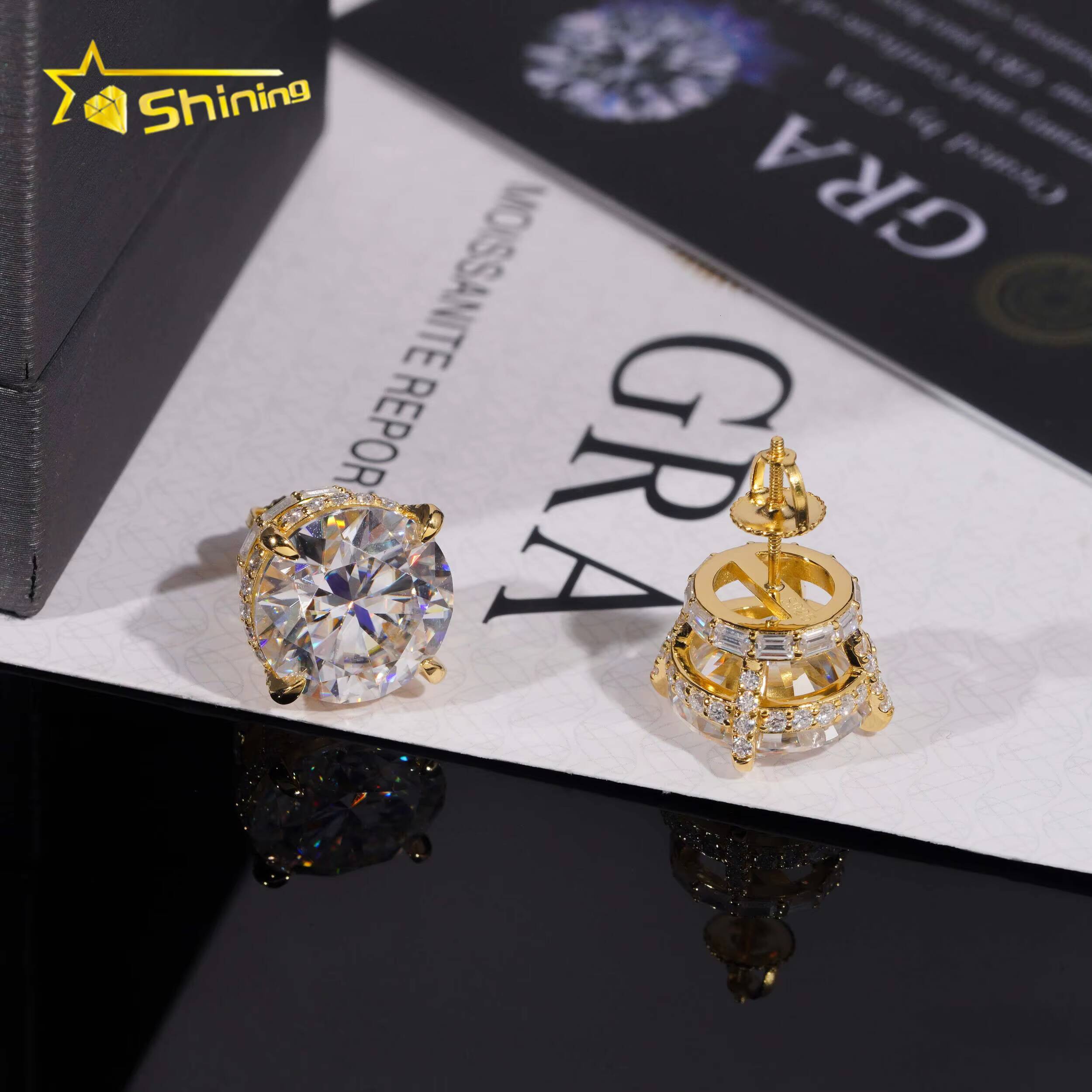 GRA Certificated Pass Diamond Tester Men Earrings 925 Sterling Silver Side Iced Moissnaite Studs13MM Hip Hop Earrings