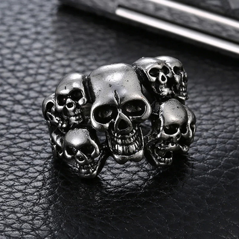 Retro Multiple Skulls Ring For Men Punk Gothic Rock Hiphop Open Ring Biker Accessories Unisex Handmade Jewelry Man Gift 250716