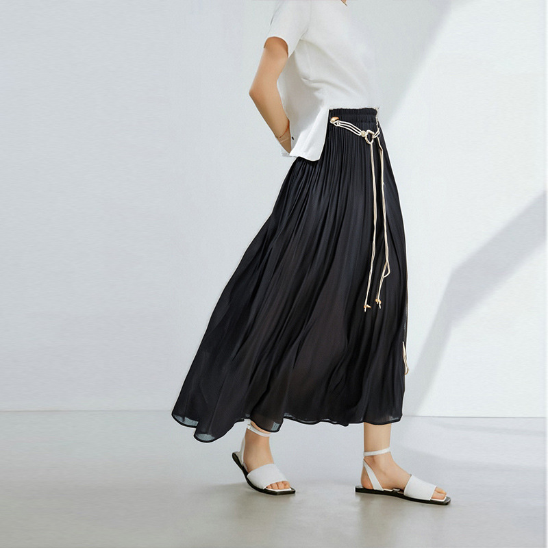 L3055 Skirt Spring Women's Skirt A-line Skirt High-end Pleated Skirt Medium-length Drape College Style