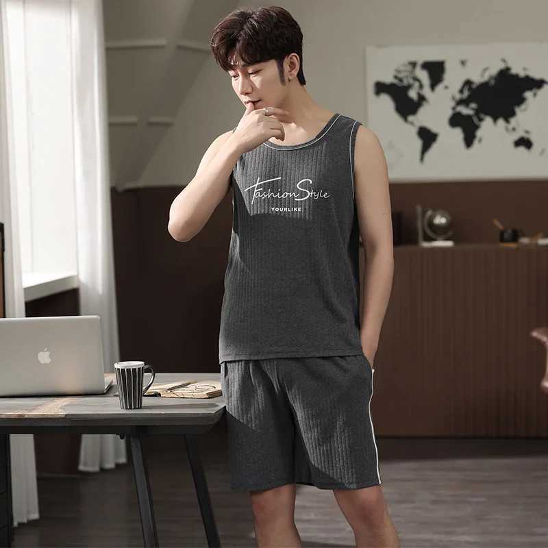 2025 New Style Mens Pajamas Set Summer Thin Cotton Male Pajamas Sets Vest Sleepwear Sleeveless Tops + Shorts 2pcs/set L-XXXXL W250717