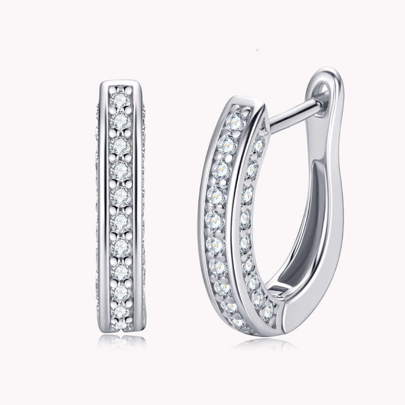 Fashionable Personality Commuting U-Shaped 0.3 Carat Moissanite Hoop Earrings Elegant Versatile Pure Sier Jewelry Bf1