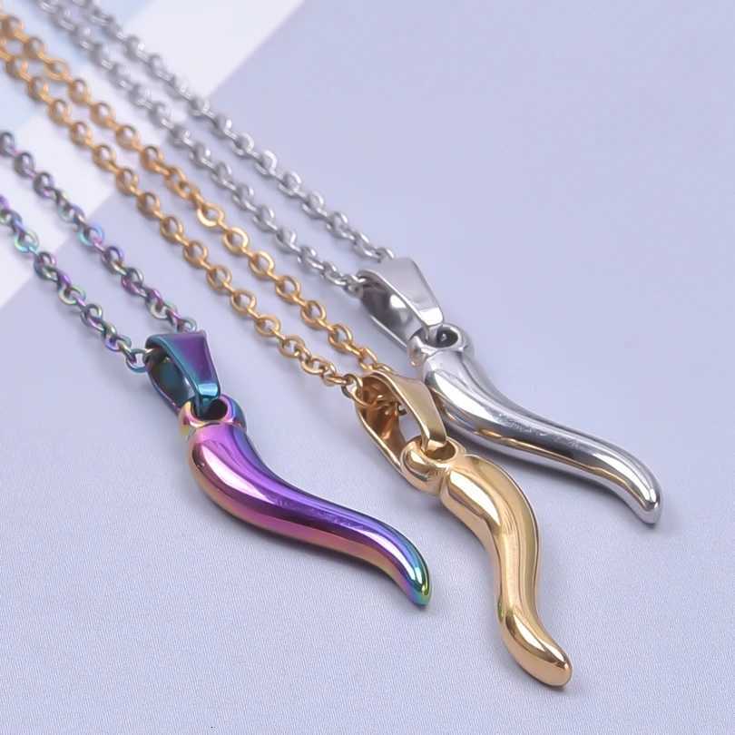 1Pc Stainless Steel Women Italian Lucky Horn Chili Pendant Necklaces Personality Red Hot Pepper Men Grunge Necklaces Jewelry XJ250717