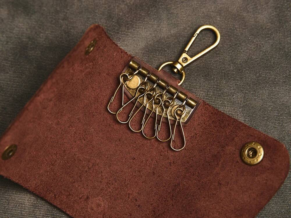 Handmade Genuine Leather Keychain Men Organizer Pouch Wallets Housekeeper Key Case Card Holder Male