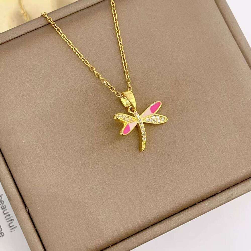 Ins Style Fashion Copper Gold-Plated Zircon Dragoy Pendant Hand-Painted Necklace Niche Versatile Clavicle Chain 6F1