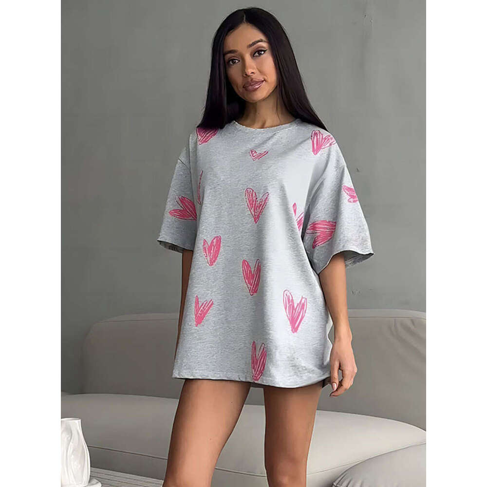 Summer New Street Fashion Hand-Painted Heart Print Short Sleeve T-Shirt B5