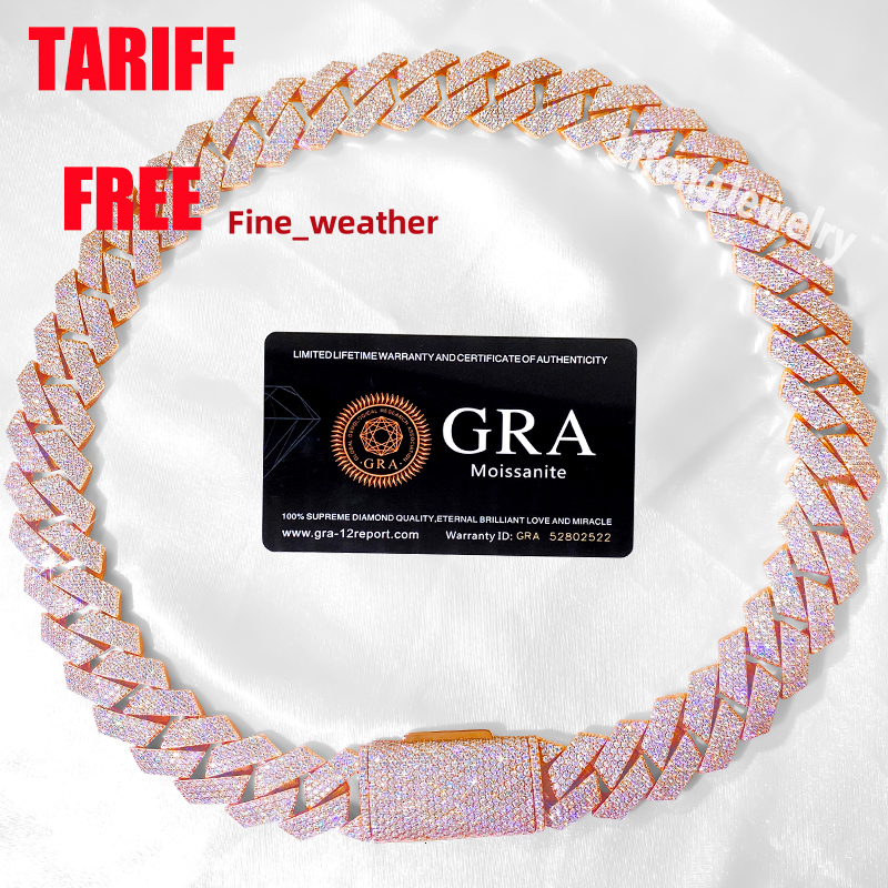 Custom 20mm 4-Rows 925 Sterling Silver Rose Gold Vvs Cuban Link Chain for Men Iced Out Hip Hop Diamond Moissanite Fine Necklaces