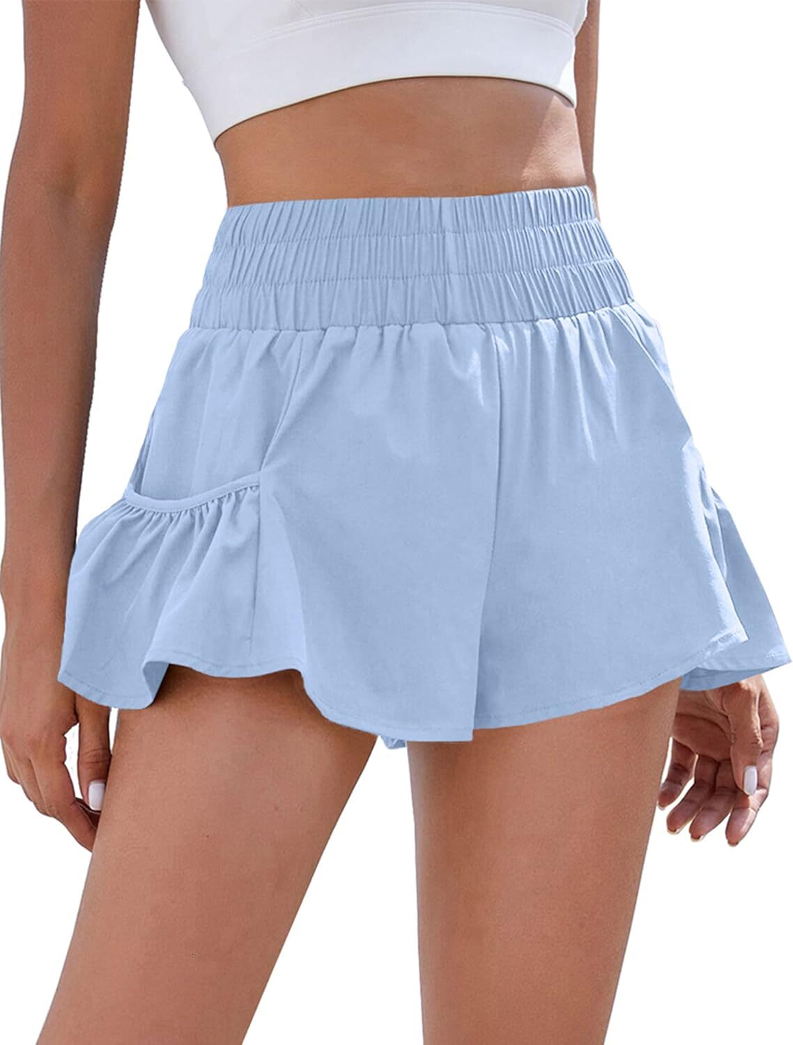 Womens High Waisted Athletic Running Workout Gym Quick Dry Flowy Shorts with Pockets