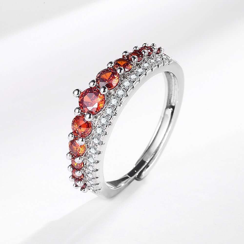 Gradient Inlaid Pomegranate Red for Women, Trendy Simple Tail Ring, Versatile Ring