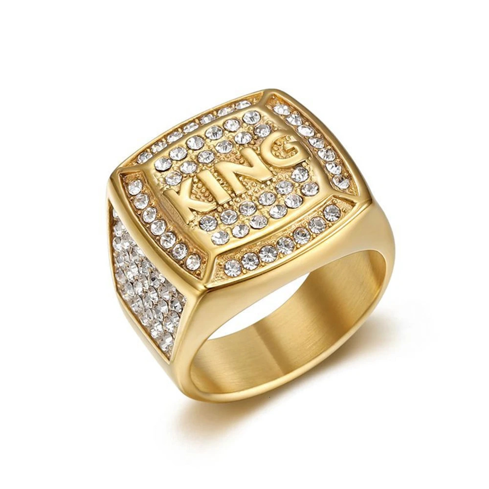 CZ Biker King Large Square Ring For Men Silver Color Iced Out Ring Boys Heavy Punk Hip Hop Stainless Steel Jewelry 250716