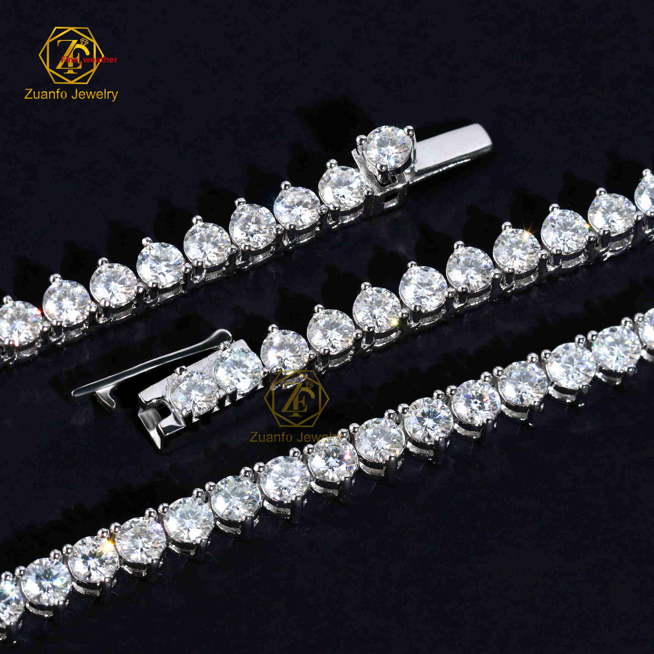 Christmas Custom Gift VVS Round Shape 3mm Colorless Loose Moissanite Lab Grown Diamond 14k Solid Gold Tennis Bracelet