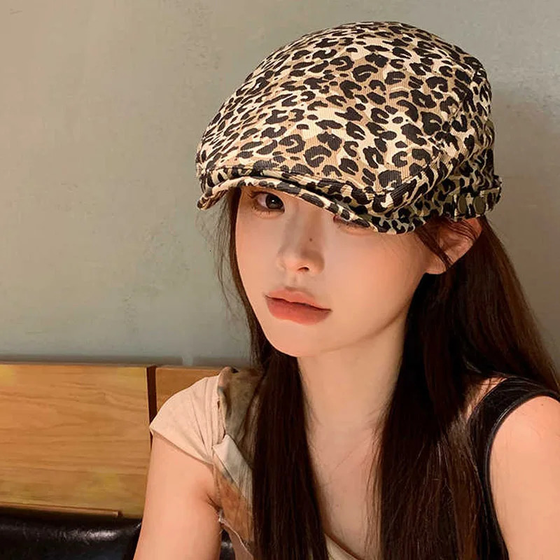 Leopard Print sboy Cap Cotton Spring boina mujer Summer Beret Womens Hat France Vintage Peaky Blinders Flat Hats 250716