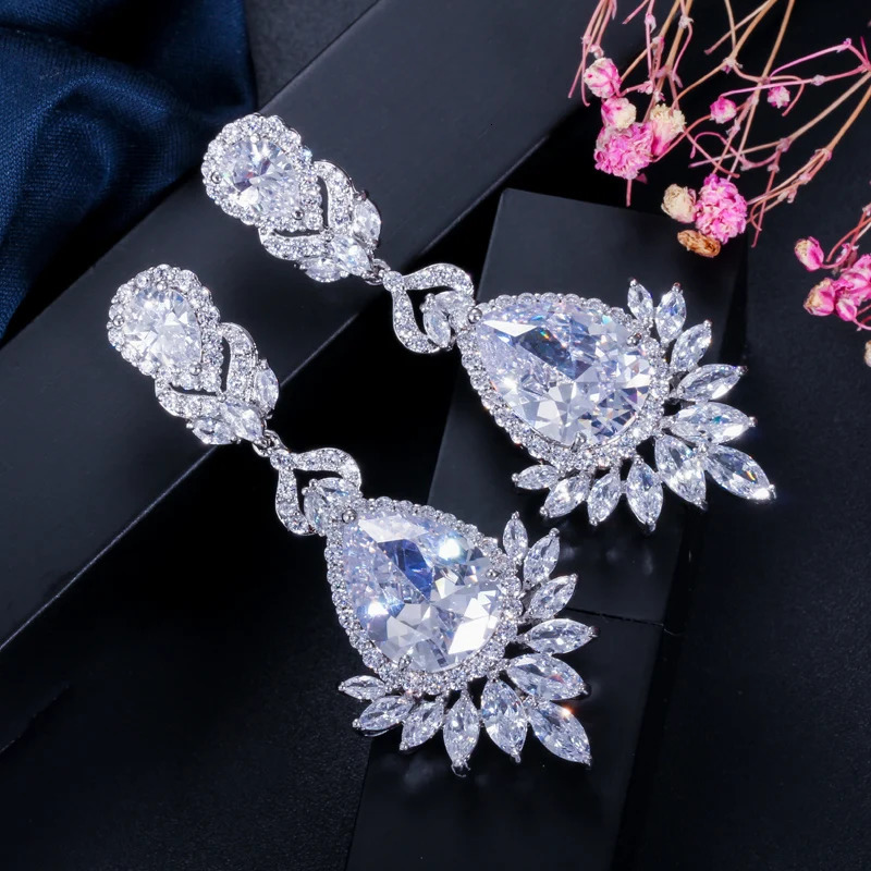 CWWZircons Elegent Evening Dinner Party Wedding Jewelry Long CZ Crystal Big Drop Dangle Earrings for Brides CZ055 250716