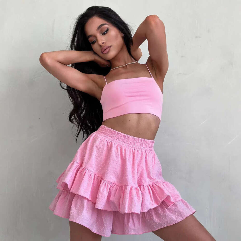Ruffle Summer New Korean Style Polka Dot Solid Color High Waist Cotton Shorts Skirt B5