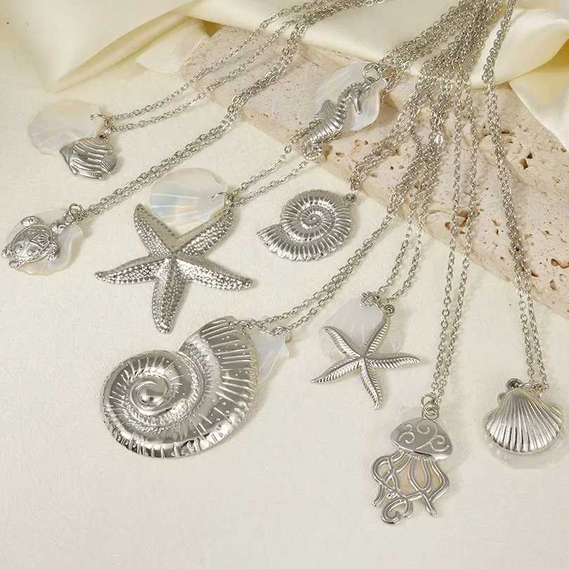 1Pc Stainless Steel Animal Starfish Turtle Octopus Seahorse Pendant Necklaces Vintage Summer Conch Shell Women Necklace JewelryXJ250717