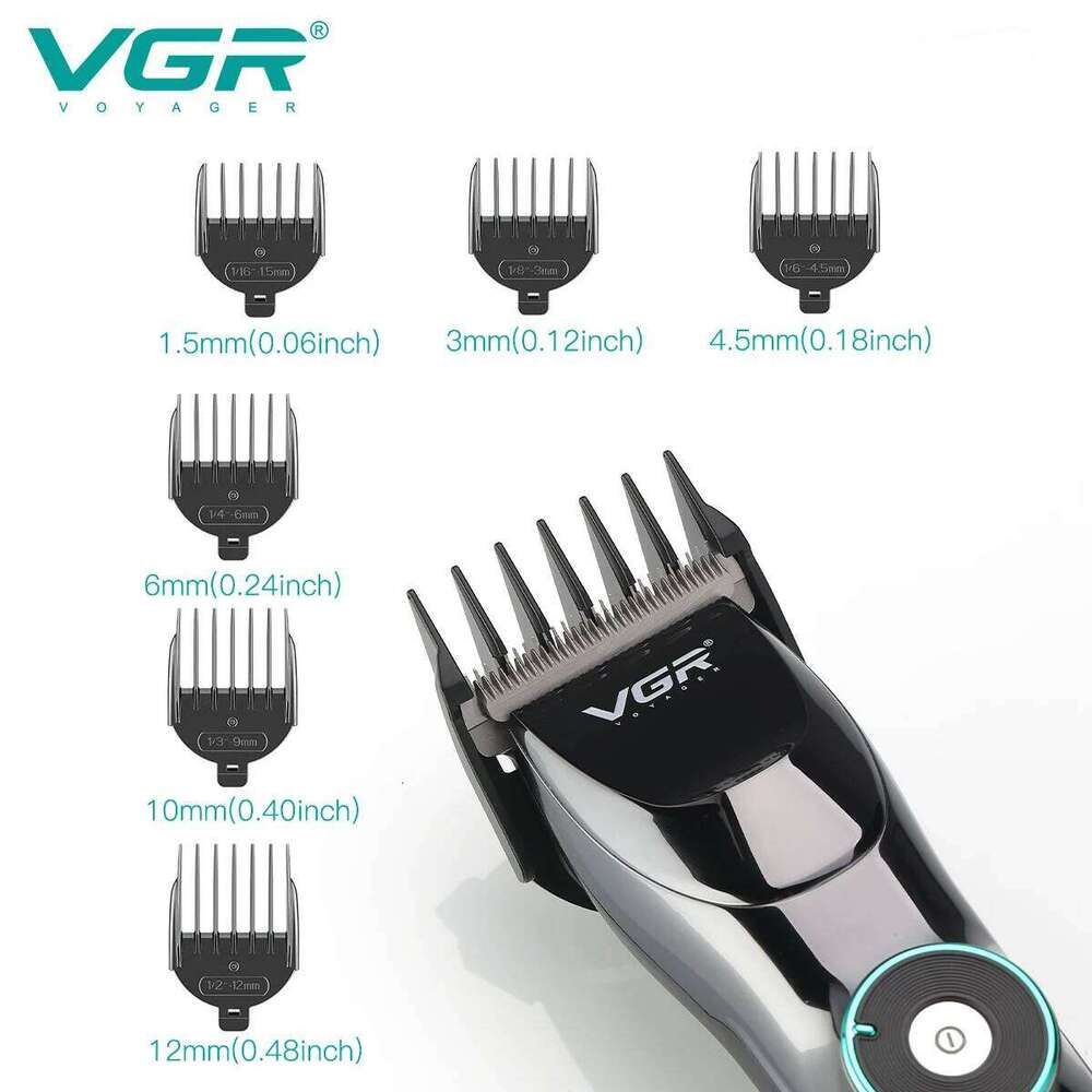 VGR 15 Motor Speed Adjustable Trimmer Beard Hair Clipper Electric Barber LED Display Trimer For Men With Base V-256