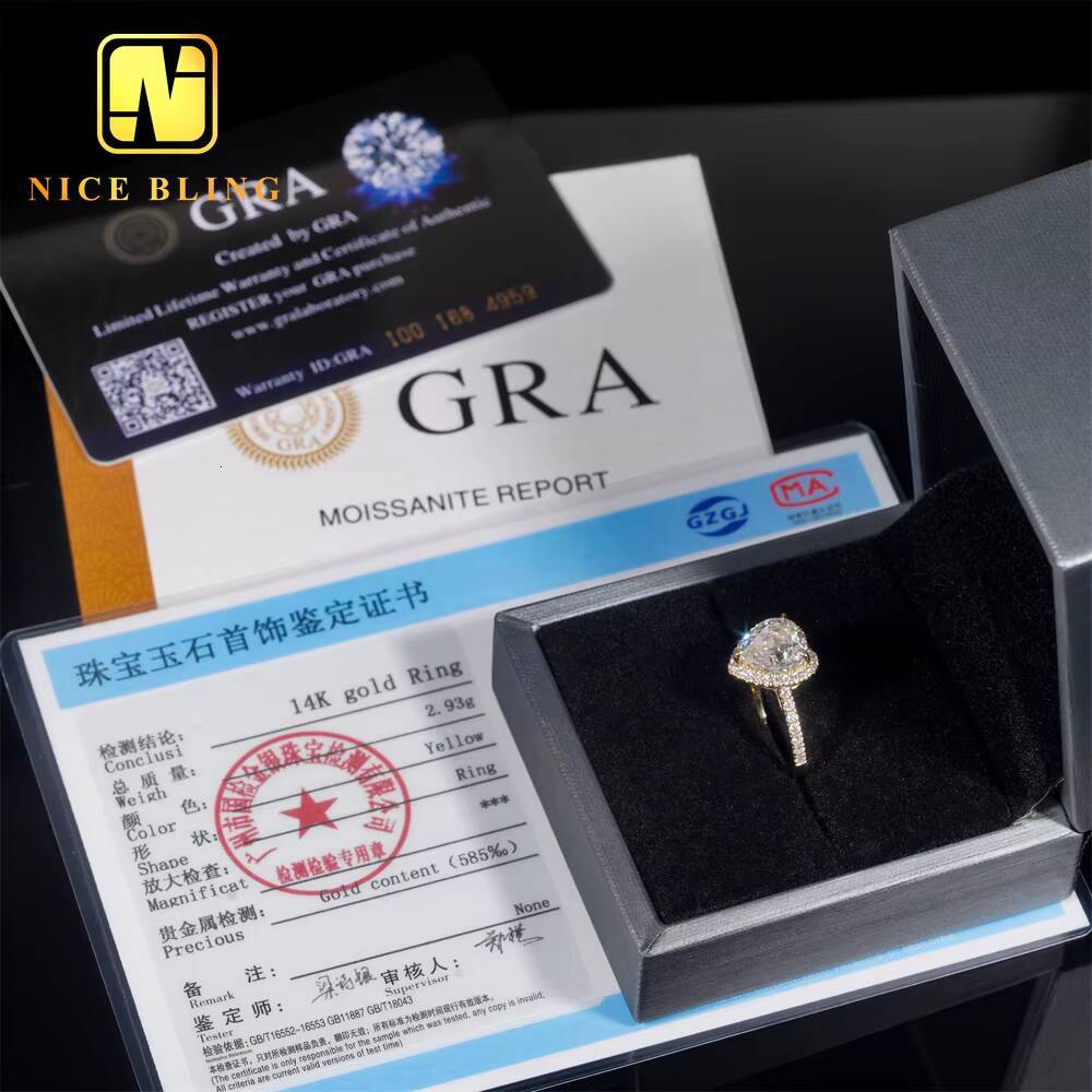 Custom Pass Diamond Tester Wedding Ring Moissanite 14K Gold Heart Cut Ring Moissanite Engagement Ring for Women Men