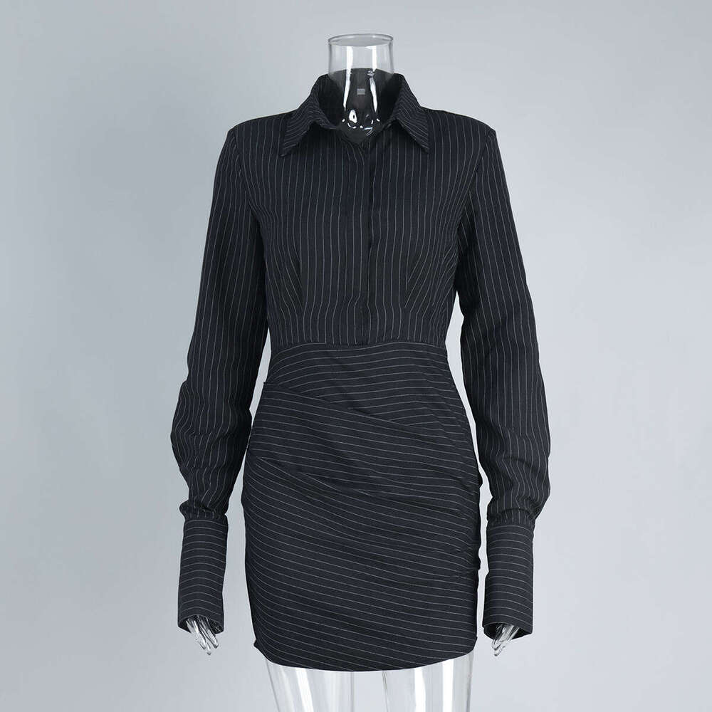 Striped Long Sleeve Shirt Spring Summer New Mini Bodycon Slim Fit Dress For Women B5