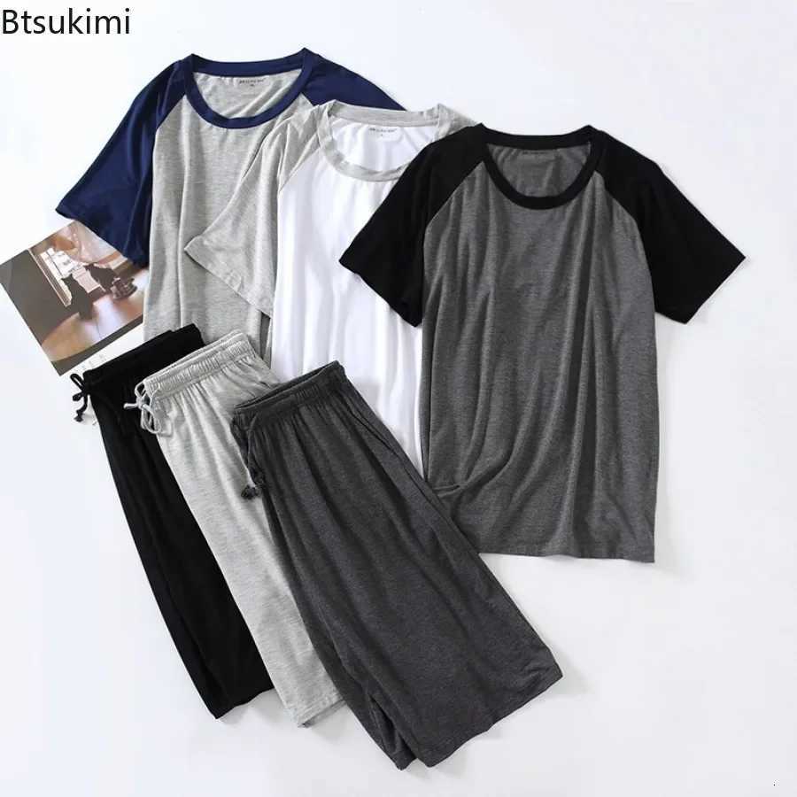 2025 Mens Summer Modal Pajama Sets O-neck Short Sleeve Tops and Short Pants Homewear Men Loose Soft Colorblock Nightwear Sets W250717