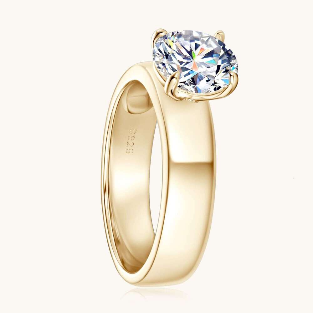 Simple Classic Women's 2 fashion D Color Moissanite Silver Gold Plated Ring 13D