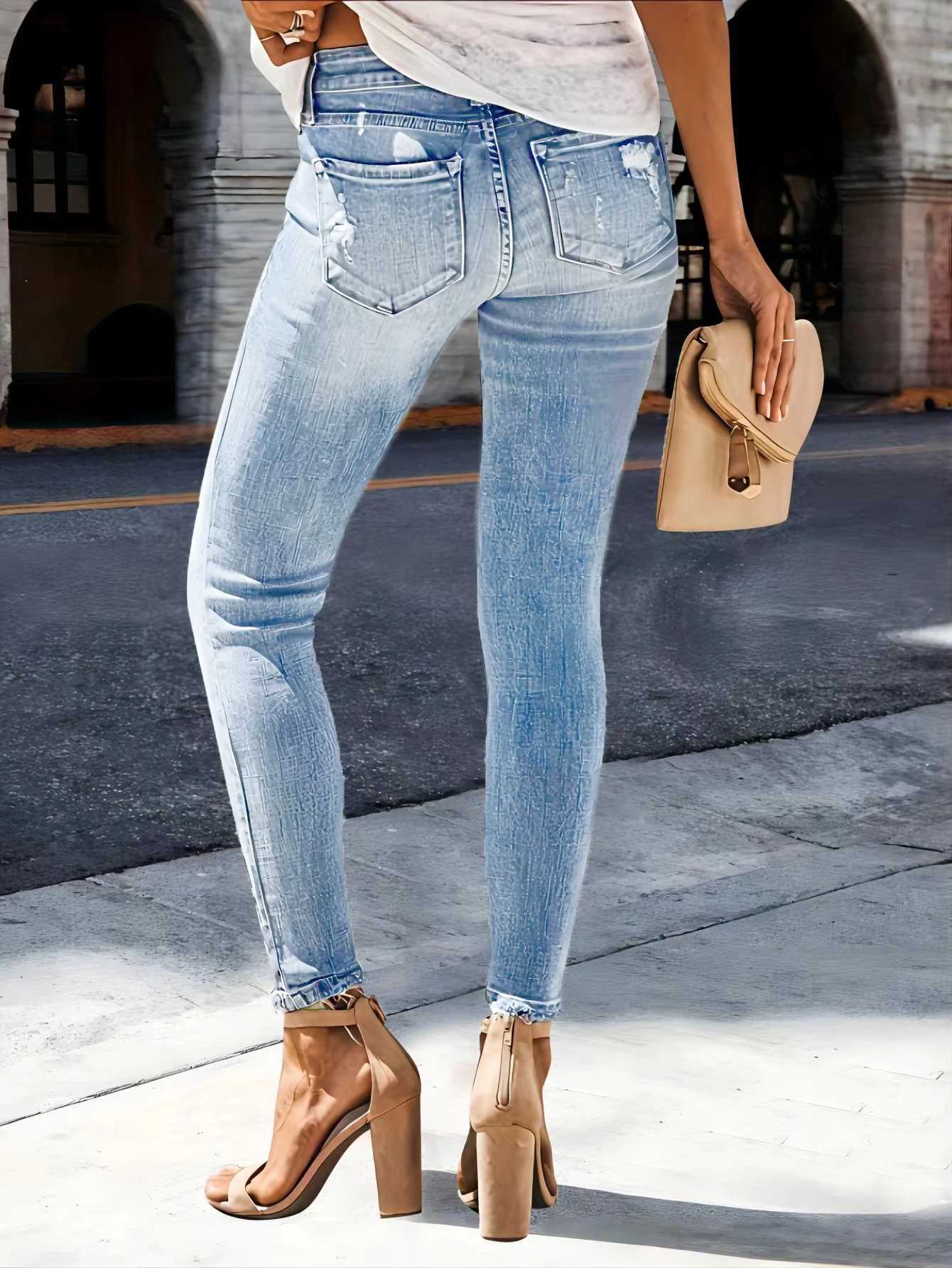 Womens Jeans Zhendian Collection High Waist Hip Stretch Slim Fit All-Matching Nine-Point Jeans R250716