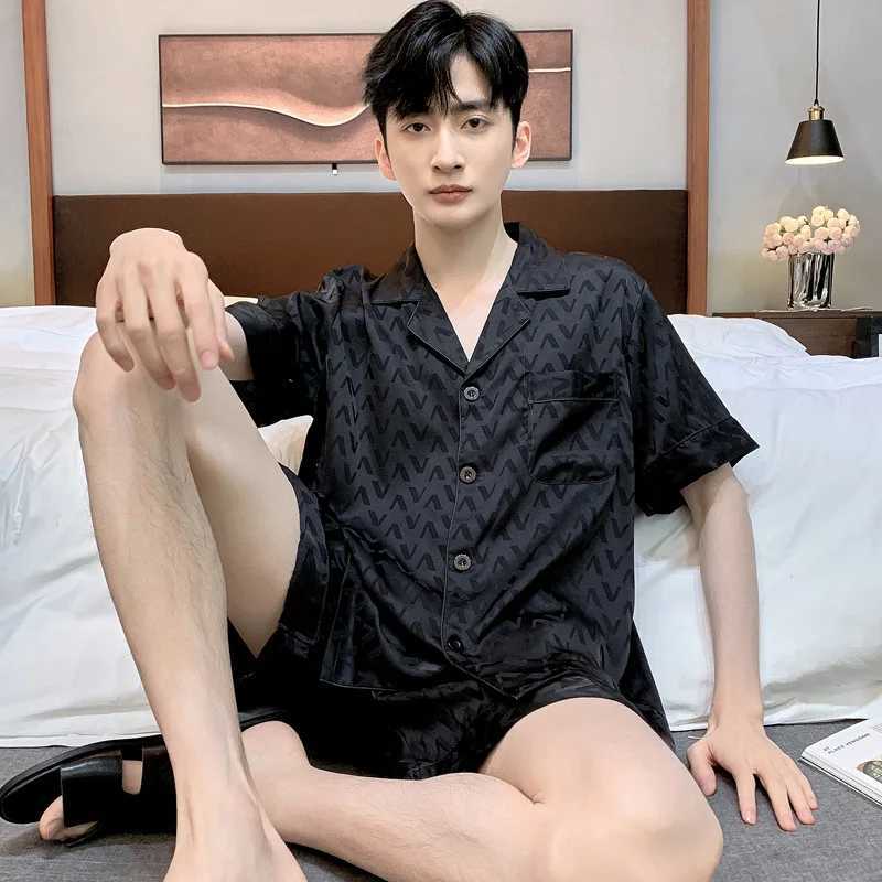 High Quality Jacquard Pajamas Suit Men Summer Ice Silk Shorts Sleepwear Set Thin Satin Large-size Loungewear Mens Night Clothing W250717