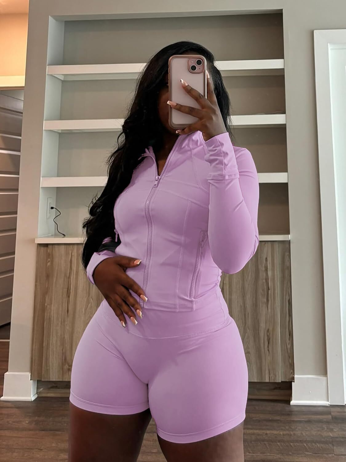Women 2 Piece Outfits Sweatsuit Sets Long Sleeve Full Zip Workout Jacket Bodycon Shorts Set Tracksuit Loungewear