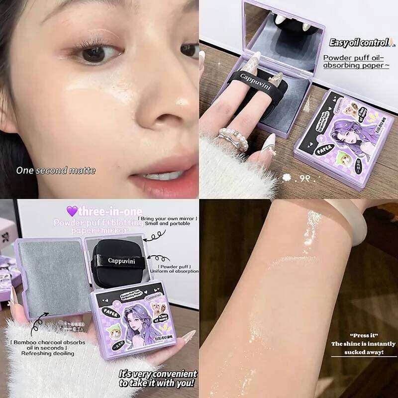 Lishu 100 Sheets Clear Blotting Paper With Powder Puff Control And Makeup Setting Oil Absorbing Wipes Cosmetic Tool X250717 X250717 X